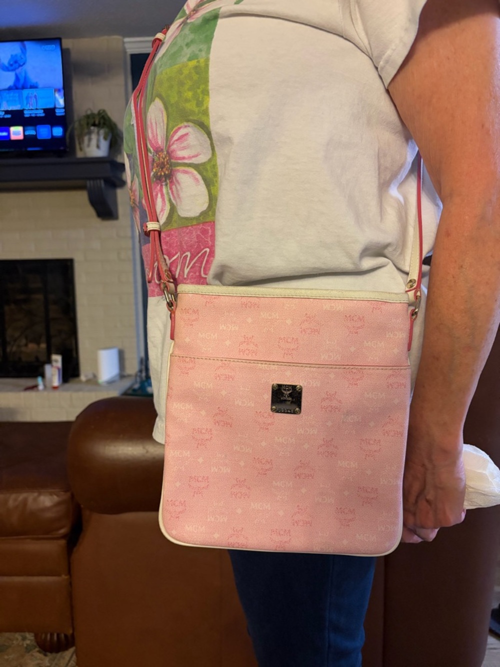 MCM Pink Logo Crossbody Shoulder Bag